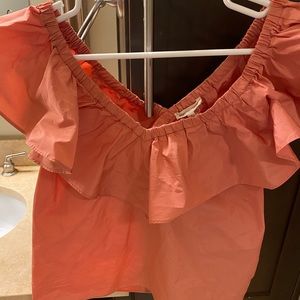 Coral color Ruffled v neck Rebecca Taylor top - size 2